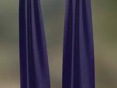 curtain two curtains hanging on wooden railing 3D model