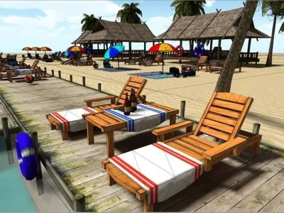 Beach sitting assets Low-poly 3D model