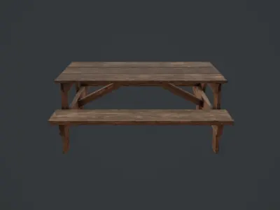 Desk Low poly wooden picnic table Low-poly 3D model