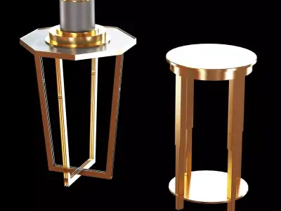Brass end table and table lamp 3D model