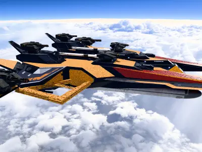 Space Battle Ship with Missiles and Gun Turret 3D model