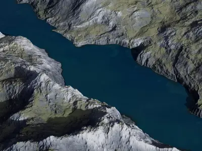 River valley topography and landform 3D model