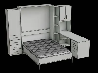 White Cabinet Light White Wood Wall Bed Opened Low-poly 3D model