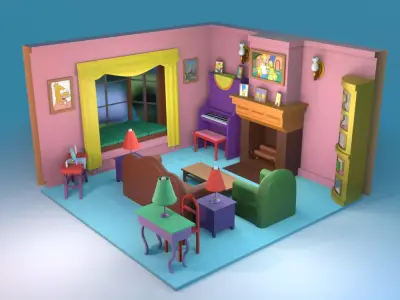 The Simpsons House Living Room 3D Low-poly 3D model