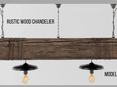 Rustic wood chandelier model 3D 3D model