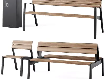 Vera Park Benches with litter bin Crystal by mmcite 3D model