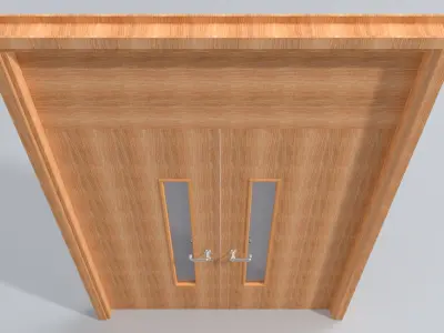 Double opening wooden doors with handles 3D model