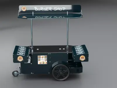 Mobile Food Cart Burger Shop Low-poly 3D model