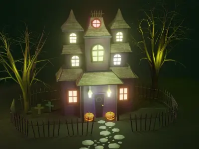 Halloween Haunted House Spooky Low Poly Model 3D model Low-poly 3D model