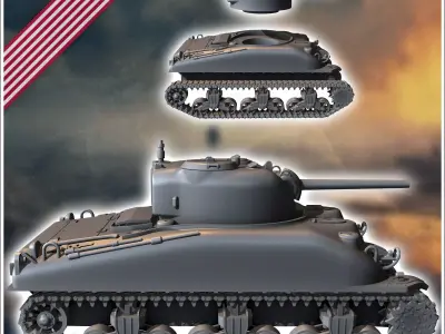Sherman M4A1 - USA US Army Western Front Normandy Africa Bulge W 3D print model