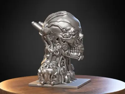 Skull robot Headphone Stand Cyborg skull robot Headset Stand 3D print model