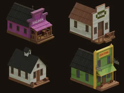  Cowboy Town Low-poly 3D model