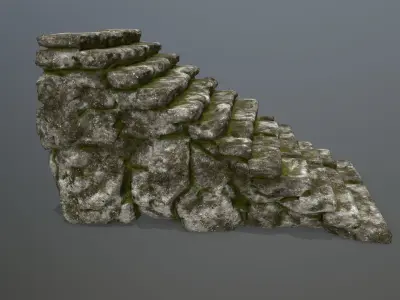 stairs stone wall with moss Low-poly 3D model