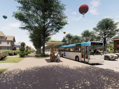 Modern bus station Low-poly 3D model