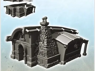 Medieval forge with stone fireplace and annex 1 - Pirate Jungle  3D print model