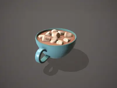 Hot Chocolate Light Blue Cup Low-poly 3D model