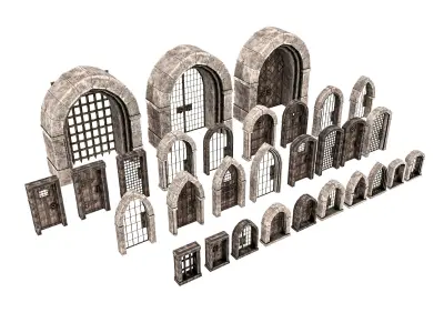 medieval door and window set Low-poly 3D model