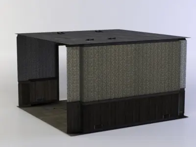 Corridor room with wood flooring and wallpaper Low-poly 3D model