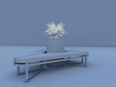 Triangular Outdoor Wooden Steel Bench with Central Planter Low-poly 3D model