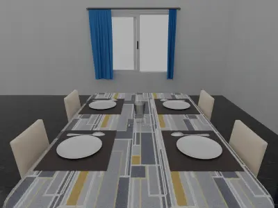 Dinning Table Set Low-poly 3D model