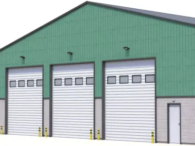 Green Industrial Building 32 PBR Low-poly 3D model