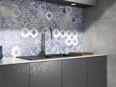 Indigo Azulejo Patchwork Tile Texture Texture