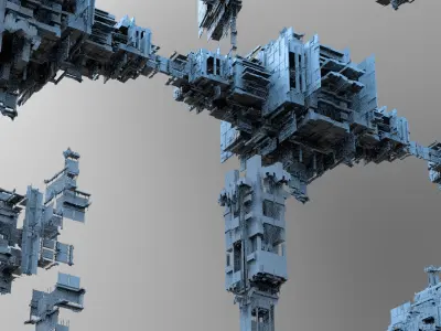 Sci fi Light gravity cube walkway platforms collection 1 Low-poly 3D model