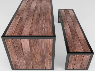 Garden furniture - table and bench 3D model