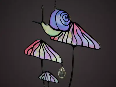 Mushrooms with Snail Stained Glass Window Hanging Low-poly 3D model