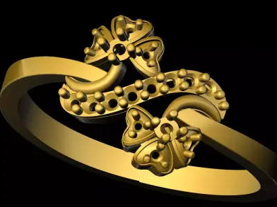 rings gold ring with flowers 3D print model