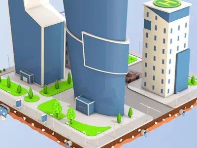Low Poly Business Center Low-poly 3D model