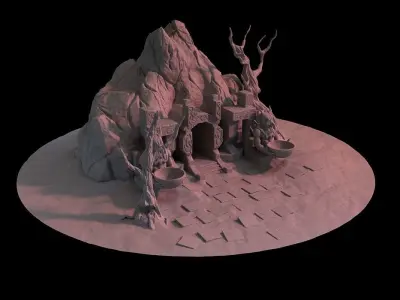 Cave-Entrance model high poly rock in middle of circle 3D model