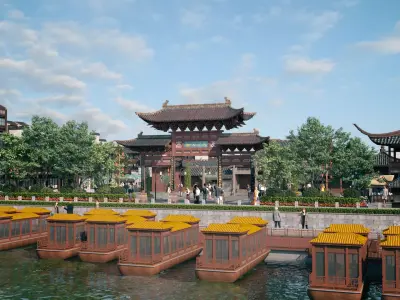 Nanjing Qinhuai River  Confucius Temple  Chinese architecture 3D model