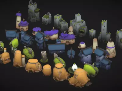 Stylized Buildings Pack Low-poly 3D model