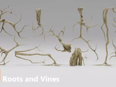Roots or Vines Pack and 3D printable STL Low-poly 3D model