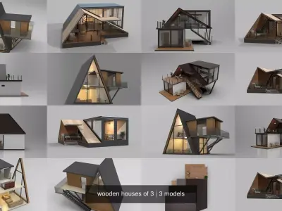 wooden houses of 3 3D Model Pack
