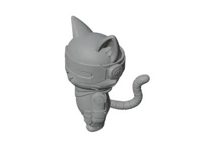 Cyberpunk Cat 3D Printable Sci-Fi Cat Model STL OBJ GLB Format 3D print model