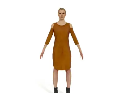 Blonde woman in a light brown dress Low-poly 3D model