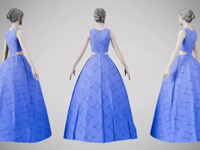Dress 32 Very Light Blue With Design Low-poly 3D model