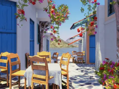 european style beach restaurant 3D model