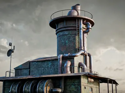 Rusty Sci-Fi Building Low-poly 3D model