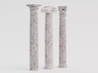 3 Classical Columns Set - Doric Ionic and Corinthian Pillars 3D model