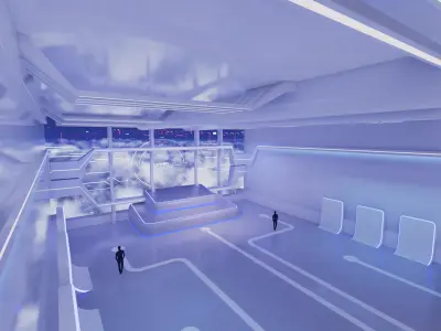 Sci Fi Exhibition Hall Interior with real world 3D model