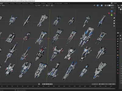 32 Lowpoly Sci-Fi Spaceship Kitbash Bundle Pack Bundle Package 2 Low-poly 3D model