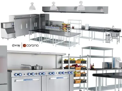 Restaurant cafe kitchen equipment with utensils 3D model