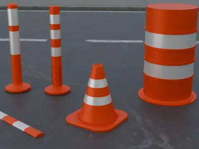 Traffic Cones And Barricades Set 3D model