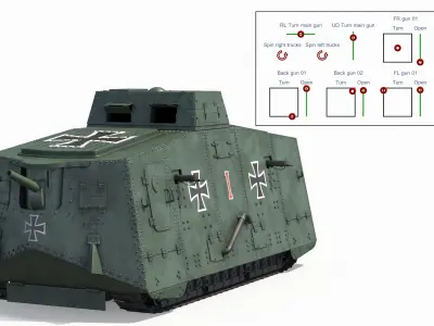  Sturmpanzerwagen A7V Deutscher WW1 Panzer Rigged 