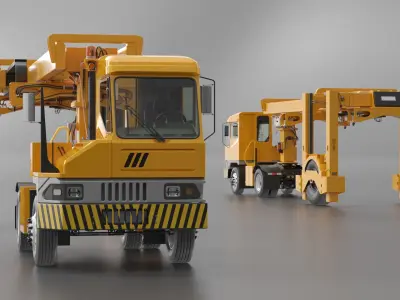  Terminal Container Carrier Truck Yellow Rigged for Maya 