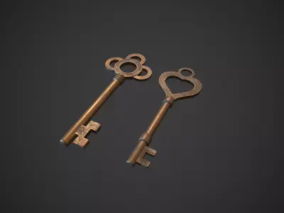 Vintage Bronze Keys Low-poly 3D model