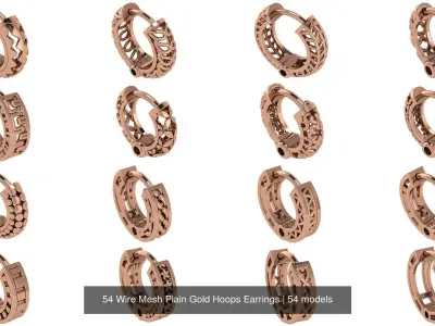 54 Wire Mesh Plain Gold Hoops Earrings 3D Model Pack
